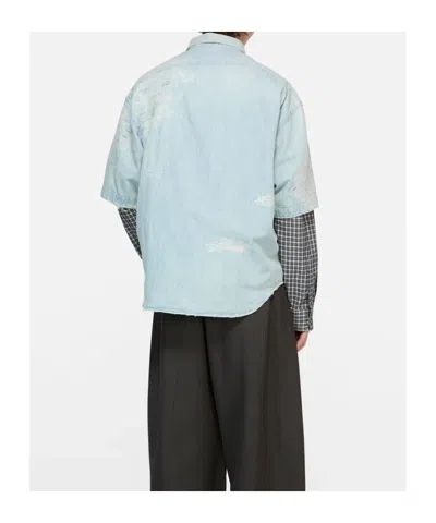 Acne Studios Distressed Embroidered Shirt In Blue