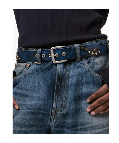 Our Legacy Vortex Leather Belt In Blue