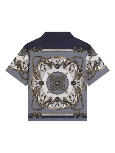 Dolce & Gabbana Cargo-print Poplin Shirt In Blue