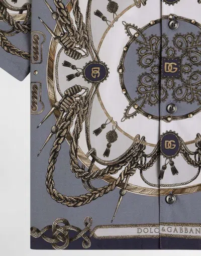 Dolce & Gabbana Cargo-print Poplin Shirt In Blue