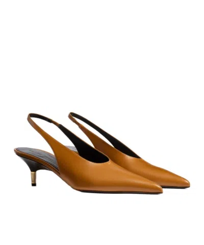 Khaite Bella 55 18kt Gold-plated Leather Slingback Pumps In Brown
