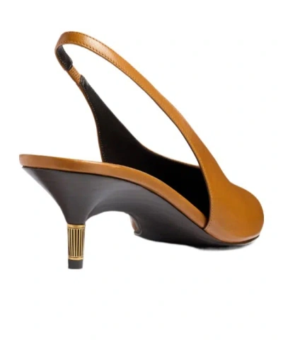 Khaite Bella 55 18kt Gold-plated Leather Slingback Pumps In Brown