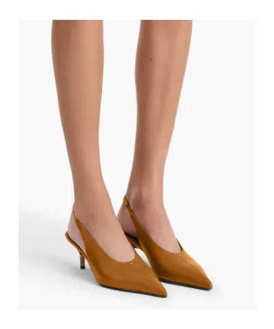 Khaite Bella 55 18kt Gold-plated Leather Slingback Pumps In Brown