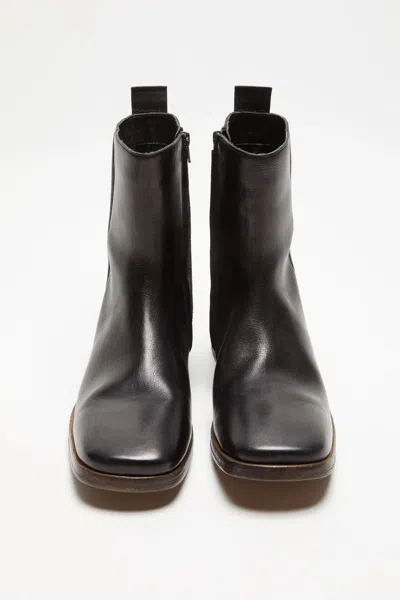 Acne Studios Square-toe Leather Boots In Black