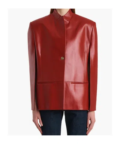 Khaite Dolso Single-breasted Leather Cape Jacket In Red