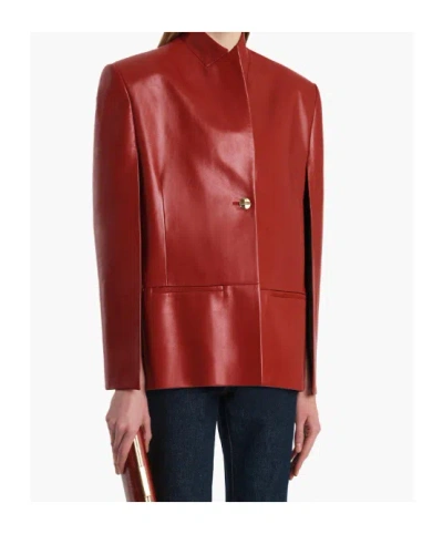 Khaite Dolso Single-breasted Leather Cape Jacket In Red