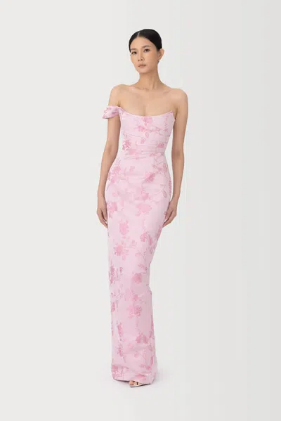 Sau Lee Jackson Metallic Floral Brocade Cateye Strapless Gown In Pink