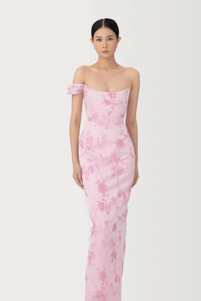 Sau Lee Jackson Metallic Floral Brocade Cateye Strapless Gown In Pink
