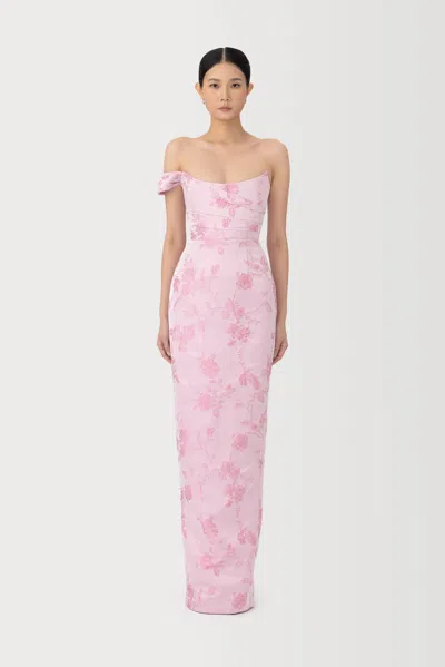 Sau Lee Jackson Metallic Floral Brocade Cateye Strapless Gown In Pink