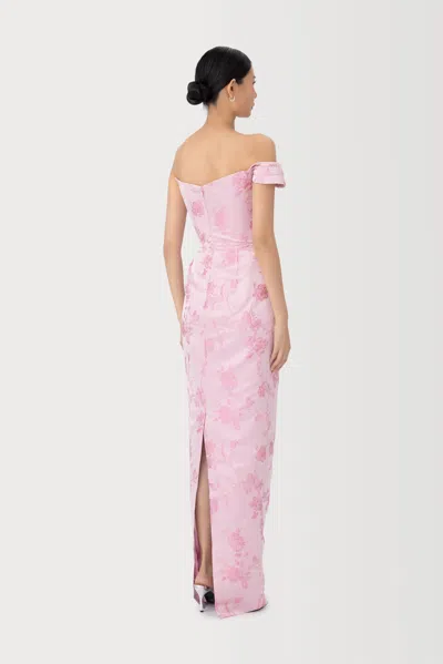 Sau Lee Jackson Metallic Floral Brocade Cateye Strapless Gown In Pink