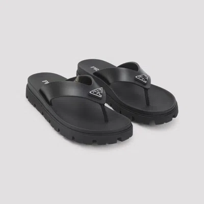 Prada Soft Cage Thong Sandals Rubber Sole In Black
