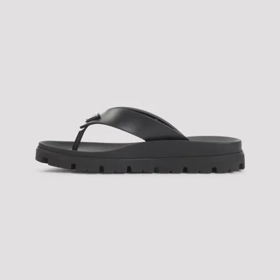 Prada Soft Cage Thong Sandals Rubber Sole In Black