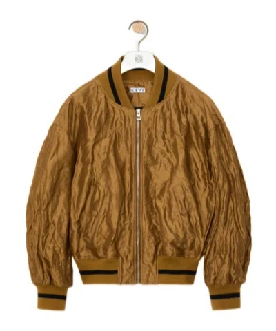 Loewe Womens Toffee Crinkled-texture Striped-trim Woven Bomber Jacket In Neutral