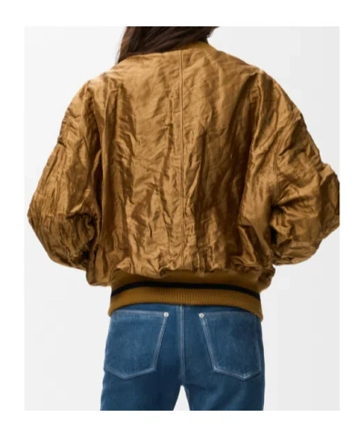 Loewe Womens Toffee Crinkled-texture Striped-trim Woven Bomber Jacket In Neutral
