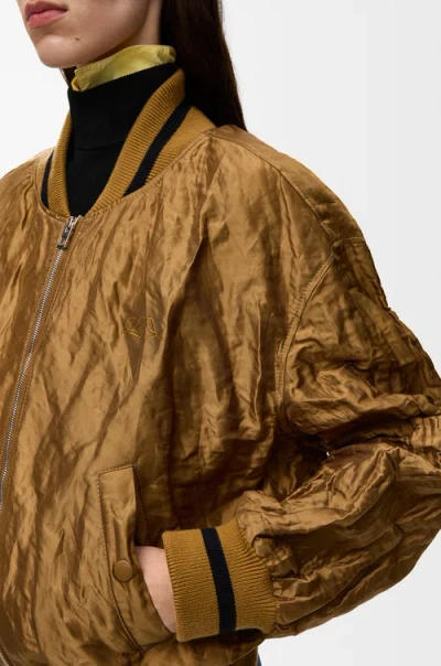 Loewe Womens Toffee Crinkled-texture Striped-trim Woven Bomber Jacket In Neutral