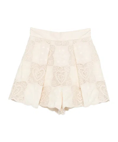 Zimmermann Wanderlust Crocheted Embroidered Cotton-blend Shorts In Gold