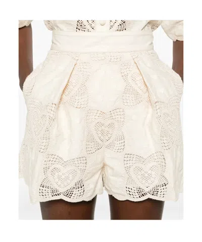 Zimmermann Wanderlust Crocheted Embroidered Cotton-blend Shorts In Gold