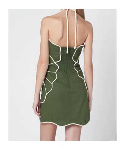 Farm Rio Green Wavy Trim Halter Neck Lenzing Ecovero Euroflax Mini Dress