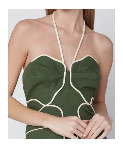 Farm Rio Green Wavy Trim Halter Neck Lenzing Ecovero Euroflax Mini Dress