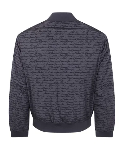 Emporio Armani Script-print Bomber Jacket In Blue