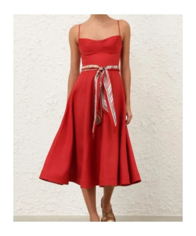 Zimmermann Womens Red Rebellion Tuck Shoulder-straps Linen Midi Dress Xs