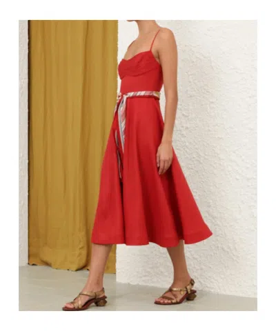 Zimmermann Womens Red Rebellion Tuck Shoulder-straps Linen Midi Dress Xs