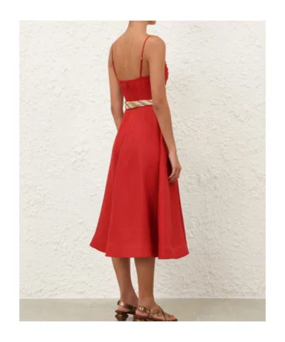 Zimmermann Womens Red Rebellion Tuck Shoulder-straps Linen Midi Dress Xs
