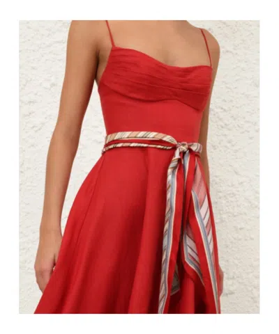 Zimmermann Womens Red Rebellion Tuck Shoulder-straps Linen Midi Dress Xs