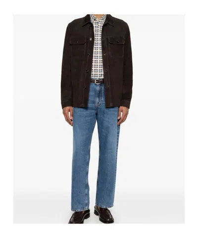 Moorer Brown Solid Shirt Collar Jacket In Burgundy