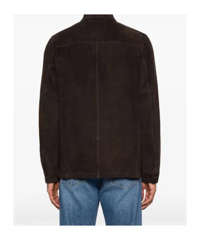 Moorer Brown Solid Shirt Collar Jacket In Burgundy