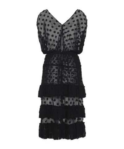 Dries Van Noten Ruffled Polka-dot Cotton-blend Mesh Midi Dress In Black