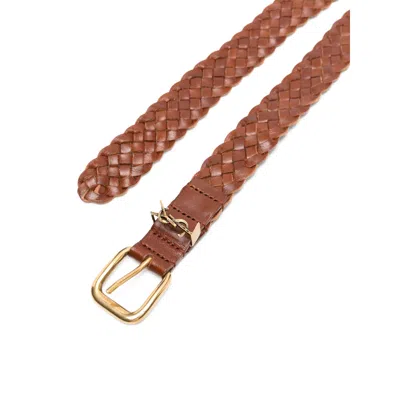 Saint Laurent Cassandre Rectangular Buckle Belt In Brown