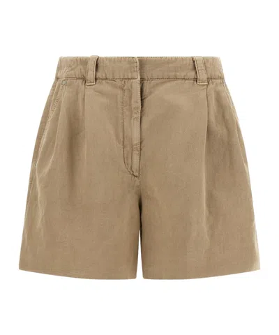 Brunello Cucinelli Baggy Shorts Pleated Front Belt Loops Pockets In Brown