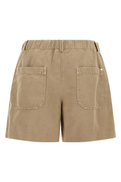 Brunello Cucinelli Baggy Shorts Pleated Front Belt Loops Pockets In Brown
