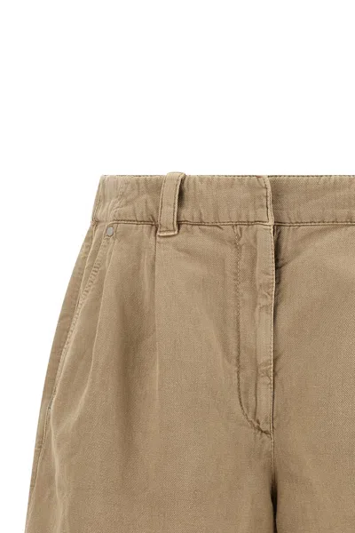 Brunello Cucinelli Baggy Shorts Pleated Front Belt Loops Pockets In Brown