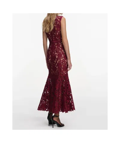 Self-portrait Fitted Guipure Lace Midi Dress With Removable Belt In Red