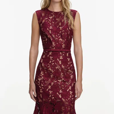 Self-portrait Fitted Guipure Lace Midi Dress With Removable Belt In Red