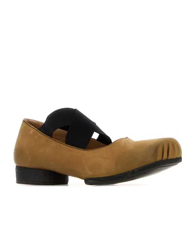 Uma Wang Ballet Flats Calfskin Suede Crisscross Straps In Brown