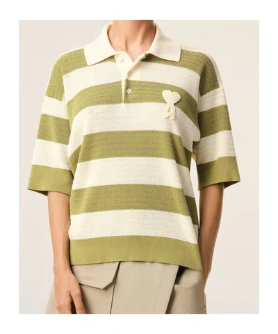 Ami Alexandre Mattiussi White Cotton Short Sleeves Ami De Coeur Polo White In Green