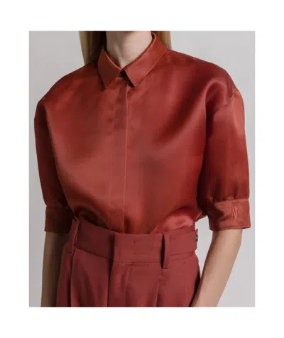 Alberta Ferretti Silk Organza Blouse In Brown