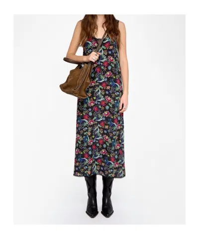 Zadig & Voltaire Womens Encre Renzo Floral-print Woven Midi Dress In Black