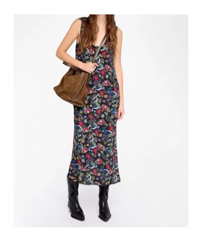 Zadig & Voltaire Womens Encre Renzo Floral-print Woven Midi Dress In Black