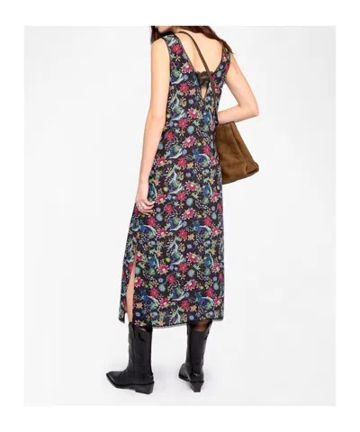 Zadig & Voltaire Womens Encre Renzo Floral-print Woven Midi Dress In Black