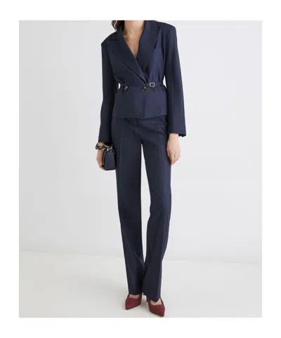 Marella Short Belted Jacket In Blue