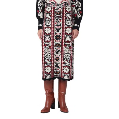 Farm Rio Patterned Silk Skirt In Multi