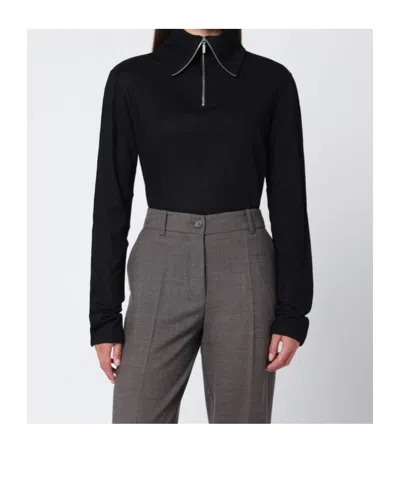 Entire Studios Black Wool Zip-collar Top In Gray