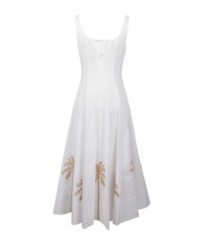 Staud Wells Pleated Printed Cotton-blend Poplin Midi Dress In White