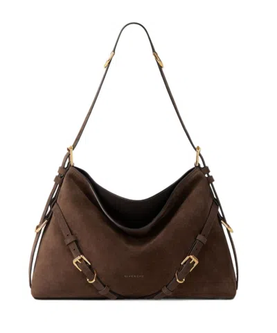 Givenchy Womens Ebony Brown Silver Voyou Medium Suede Shoulder Bag