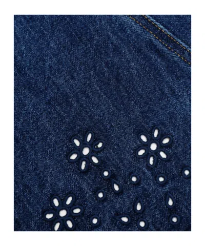 Self-portrait Paneled Broderie Anglaise Denim Mini Dress In Blue