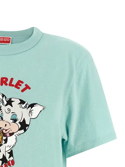 Kenzo Cartoon Logo Crew Neck Graphic T Shirt In Blue